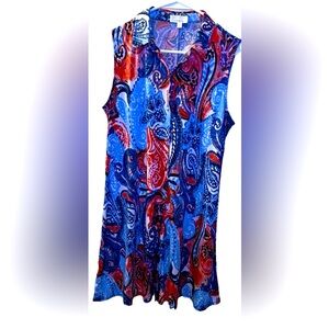 Signature by Robbie Bee Vibrant Multi-Color Button Down Dress, Size Large, NWOT